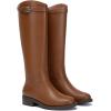 imageAthlefit Womens Knee High Riding Boots Round Toe Low Heel Tall Boots Pull On Long Booties with BuckleLight Brown