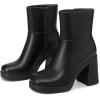 imageAthlefit Womens Platform Ankle Boots High Chunky Block Heel Square Toe Boots Fashion Dress Heeled BootiesBlack