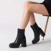 imageAthlefit Womens Platform Ankle Boots High Chunky Block Heel Square Toe Boots Fashion Dress Heeled BootiesBlack