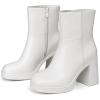 imageAthlefit Womens Platform Ankle Boots High Chunky Block Heel Square Toe Boots Fashion Dress Heeled BootiesWhite