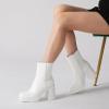 imageAthlefit Womens Platform Ankle Boots High Chunky Block Heel Square Toe Boots Fashion Dress Heeled BootiesWhite