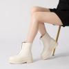 imageAthlefit Womens Platform Ankle Boots Short Comfortable Round Toe Chunky Low Heel Boots with Front ZipperBeige