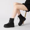 imageAthlefit Womens Platform Ankle Boots Short Comfortable Round Toe Chunky Low Heel Boots with Front ZipperBlack