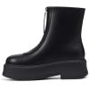 imageAthlefit Womens Platform Ankle Boots Short Comfortable Round Toe Chunky Low Heel Boots with Front ZipperBlack