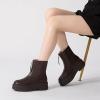 imageAthlefit Womens Platform Ankle Boots Short Comfortable Round Toe Chunky Low Heel Boots with Front ZipperBrown