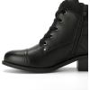 imageAthlefit Womens Short Ankle Boots Chunky Low Heel Round Toe Boots Comfortable Lace Up Booties with Side ZipperBlack