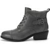 imageAthlefit Womens Short Ankle Boots Chunky Low Heel Round Toe Boots Comfortable Lace Up Booties with Side ZipperGrey