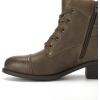 imageAthlefit Womens Short Ankle Boots Chunky Low Heel Round Toe Boots Comfortable Lace Up Booties with Side ZipperTaupe