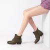 imageAthlefit Womens Short Ankle Boots Chunky Low Heel Round Toe Boots Comfortable Lace Up Booties with Side ZipperTaupe
