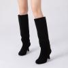 imageAthlefit Womens Suede Knee High Boots Wide Calf Tall Fashion Stiletto Heeled Pull On Slouchy Long BootsBlack