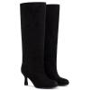 imageAthlefit Womens Suede Knee High Boots Wide Calf Tall Fashion Stiletto Heeled Pull On Slouchy Long BootsBlack