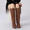 imageAthlefit Womens Suede Knee High Boots Wide Calf Tall Fashion Stiletto Heeled Pull On Slouchy Long BootsBrown