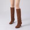 imageAthlefit Womens Suede Knee High Boots Wide Calf Tall Fashion Stiletto Heeled Pull On Slouchy Long BootsBrown