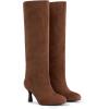 imageAthlefit Womens Suede Knee High Boots Wide Calf Tall Fashion Stiletto Heeled Pull On Slouchy Long BootsBrown