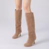 imageAthlefit Womens Suede Knee High Boots Wide Calf Tall Fashion Stiletto Heeled Pull On Slouchy Long BootsNude