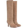 imageAthlefit Womens Suede Knee High Boots Wide Calf Tall Fashion Stiletto Heeled Pull On Slouchy Long BootsNude