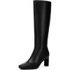 imageAthlefit Knee High Boots for Women Square Toe Chunky Heeled Tall Boots with Side ZipperBlack