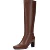 imageAthlefit Knee High Boots for Women Square Toe Chunky Heeled Tall Boots with Side ZipperBrown