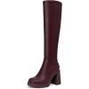 imageAthlefit Knee High Boots for Women Square Toe Platform Chunky Heel Stretchy Tall Boots with Side ZipperBurgundy