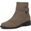 imageAthlefit Womens Ankle Boots Chunky Low Heel Fashion Round Toe Side Zipper Buckle BootiesDark Brown