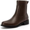 imageAthlefit Womens Ankle Boots Chunky Low Heel Fashion Round Toe Side Zipper Short Chelsea BootsBrown