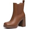 imageAthlefit Womens Chelsea Platform Boots High Chunky Heel Square Toe Boots Fashion Slip On Elastic Heeled Ankle BootiesBrown