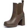 imageAthlefit Womens Chelsea Platform Boots High Chunky Heel Square Toe Boots Fashion Slip On Elastic Heeled Ankle BootiesTaupe