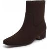 imageAthlefit Womens Chunky Low Heel Ankle Boots Fashion Square Toe Side Zipper Short BootiesBrown Suede