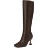 imageAthlefit Womens Kitten Heel Knee High Boots Square Toe High Heel Sexy Tall Boots with Side ZipperBrown