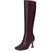 imageAthlefit Womens Kitten Heel Knee High Boots Square Toe High Heel Sexy Tall Boots with Side ZipperBurgundy