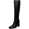 imageAthlefit Womens Knee High Boots Fashion Chunky Heel Square Toe Tall Boots Side Zipper Long BootsBlack