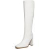 imageAthlefit Womens Knee High Boots Fashion Chunky Heel Square Toe Tall Boots Side Zipper Long BootsWhite