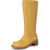 imageAthlefit Womens Knee High Boots Square Toe Chunky Block Riding Tall Boots for Women Low HeelYellow