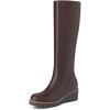 imageAthlefit Womens Knee High Boots Wedge Platform Comfortable Tall Long Boots with Side ZipperDark Brown
