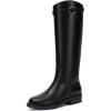 imageAthlefit Womens Knee High Riding Boots Round Toe Low Heel Tall Boots Pull On Long Booties with BuckleBlack