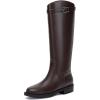 imageAthlefit Womens Knee High Riding Boots Round Toe Low Heel Tall Boots Pull On Long Booties with BuckleBrown