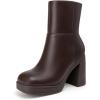 imageAthlefit Womens Platform Ankle Boots High Chunky Block Heel Square Toe Boots Fashion Dress Heeled BootiesBrown