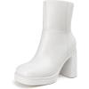 imageAthlefit Womens Platform Ankle Boots High Chunky Block Heel Square Toe Boots Fashion Dress Heeled BootiesWhite