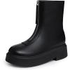 imageAthlefit Womens Platform Ankle Boots Short Comfortable Round Toe Chunky Low Heel Boots with Front ZipperBlack