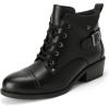 imageAthlefit Womens Short Ankle Boots Chunky Low Heel Round Toe Boots Comfortable Lace Up Booties with Side ZipperBlack
