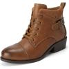 imageAthlefit Womens Short Ankle Boots Chunky Low Heel Round Toe Boots Comfortable Lace Up Booties with Side ZipperBrown