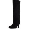 imageAthlefit Womens Suede Knee High Boots Wide Calf Tall Fashion Stiletto Heeled Pull On Slouchy Long BootsBlack