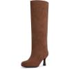 imageAthlefit Womens Suede Knee High Boots Wide Calf Tall Fashion Stiletto Heeled Pull On Slouchy Long BootsBrown