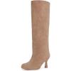 imageAthlefit Womens Suede Knee High Boots Wide Calf Tall Fashion Stiletto Heeled Pull On Slouchy Long BootsNude