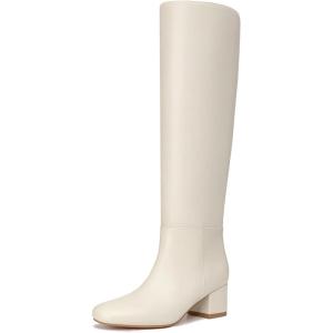 imageAthlefit Knee High Boots for Women Chunky Low Heel Fashion Round Toe Tall BootsBeige