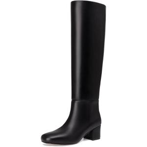 imageAthlefit Knee High Boots for Women Chunky Low Heel Fashion Round Toe Tall BootsBlack