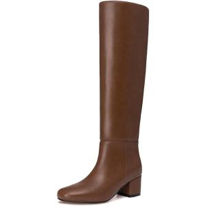 imageAthlefit Knee High Boots for Women Chunky Low Heel Fashion Round Toe Tall BootsTan