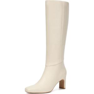 imageAthlefit Knee High Boots for Women Square Toe Chunky Heeled Tall Boots with Side ZipperBeige