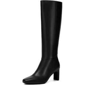 imageAthlefit Knee High Boots for Women Square Toe Chunky Heeled Tall Boots with Side ZipperBlack