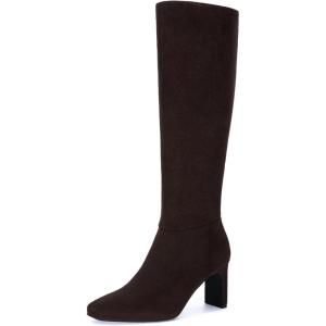 imageAthlefit Knee High Boots for Women Square Toe Chunky Heeled Tall Boots with Side ZipperBrown Suede